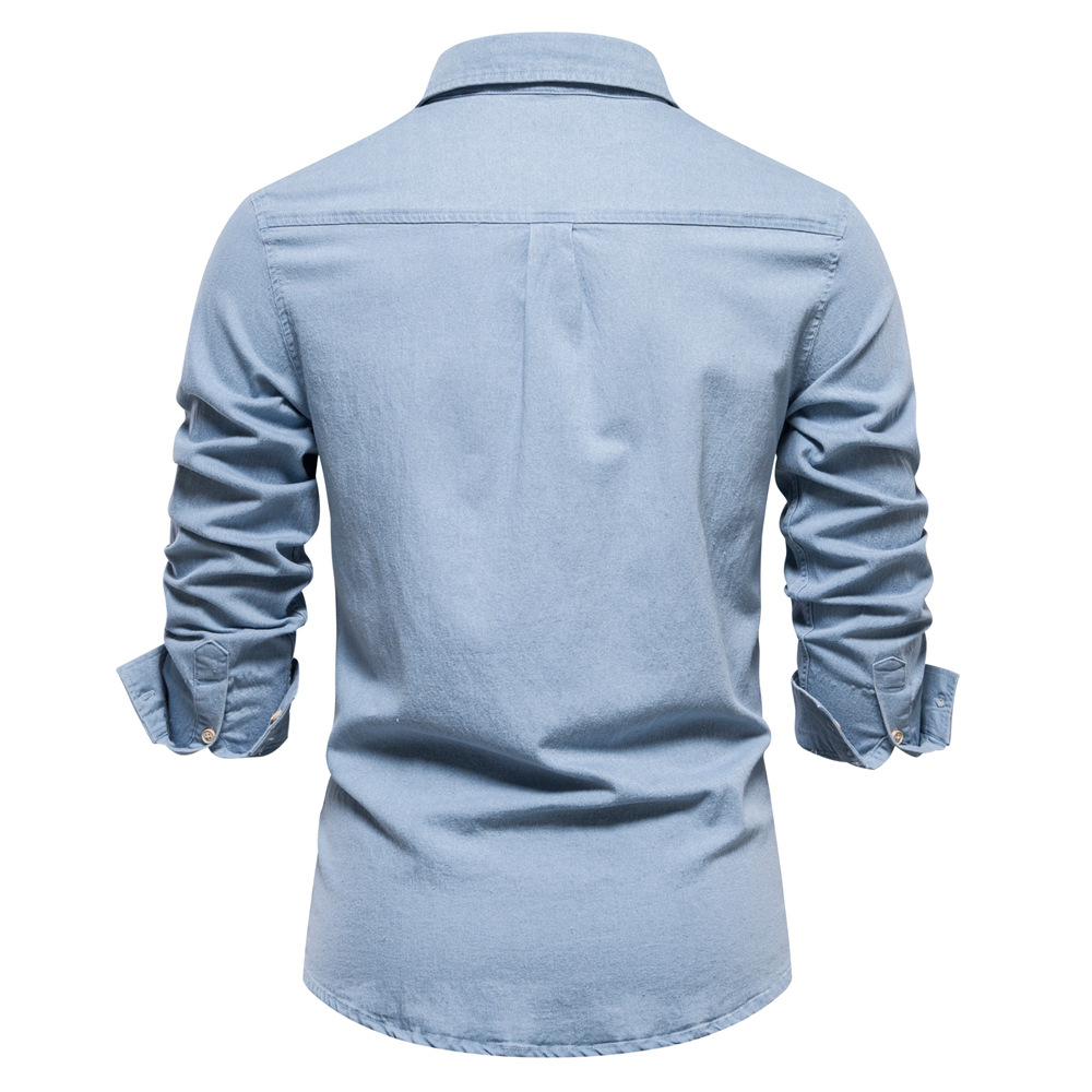 Designer men's denim shirt high-quality top no-iron shirt men's casual solid-color men's long-sleeved shirt European size: S-2XL