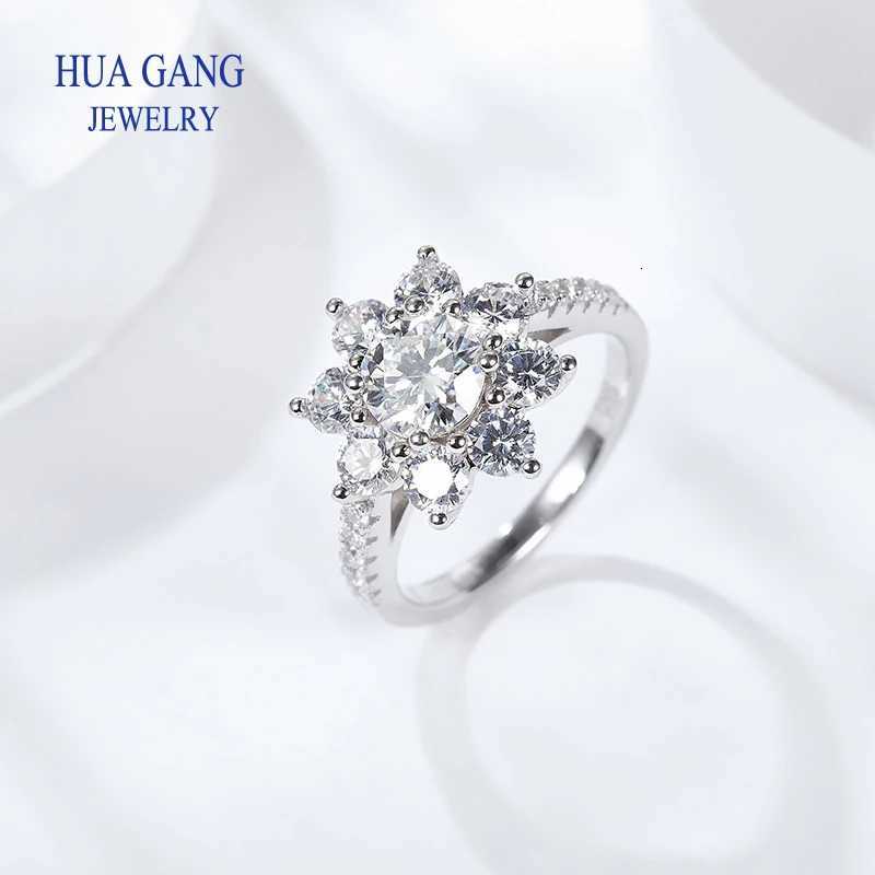 Sunflowers Women Rings with Brilliant 0.5ct 1ct Moissanite Luxury Engagement Rings Fashion Wedding Party Jewelry Drop Shipping W250812