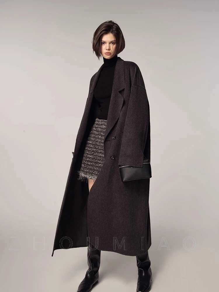 Double Breasted Office Lady Long Woolen Jackets 2024 Autumn And Winter Suit Collar Loose X-Long Rabbit Hair Women Wool Coats Z250813