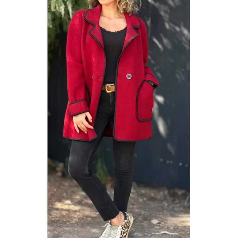 Winter Jackets Stylish Mid-Length Coat New Suit Collar Stitching Long-Sleeved Commuter Elegant Chic Double-Sided Woolen Coats Z250813