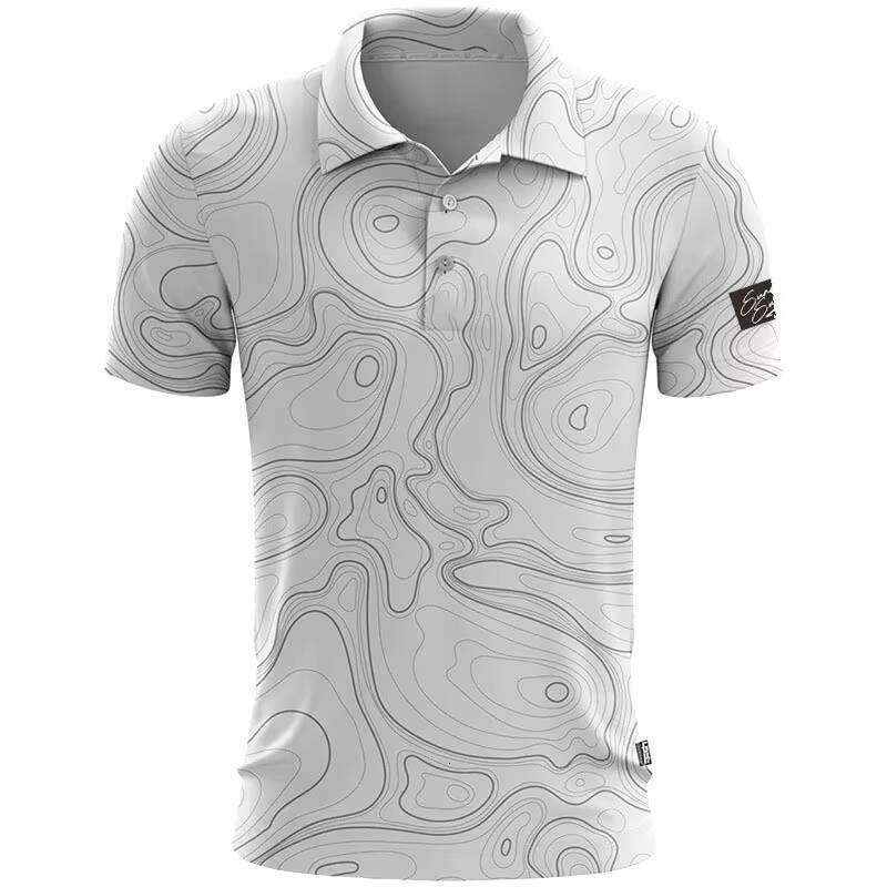 High Quality Custom 3D Printed Short-Sleeve Polo Shirt for Men Knitted Striped Pattern Dark Colored Woven Fabric