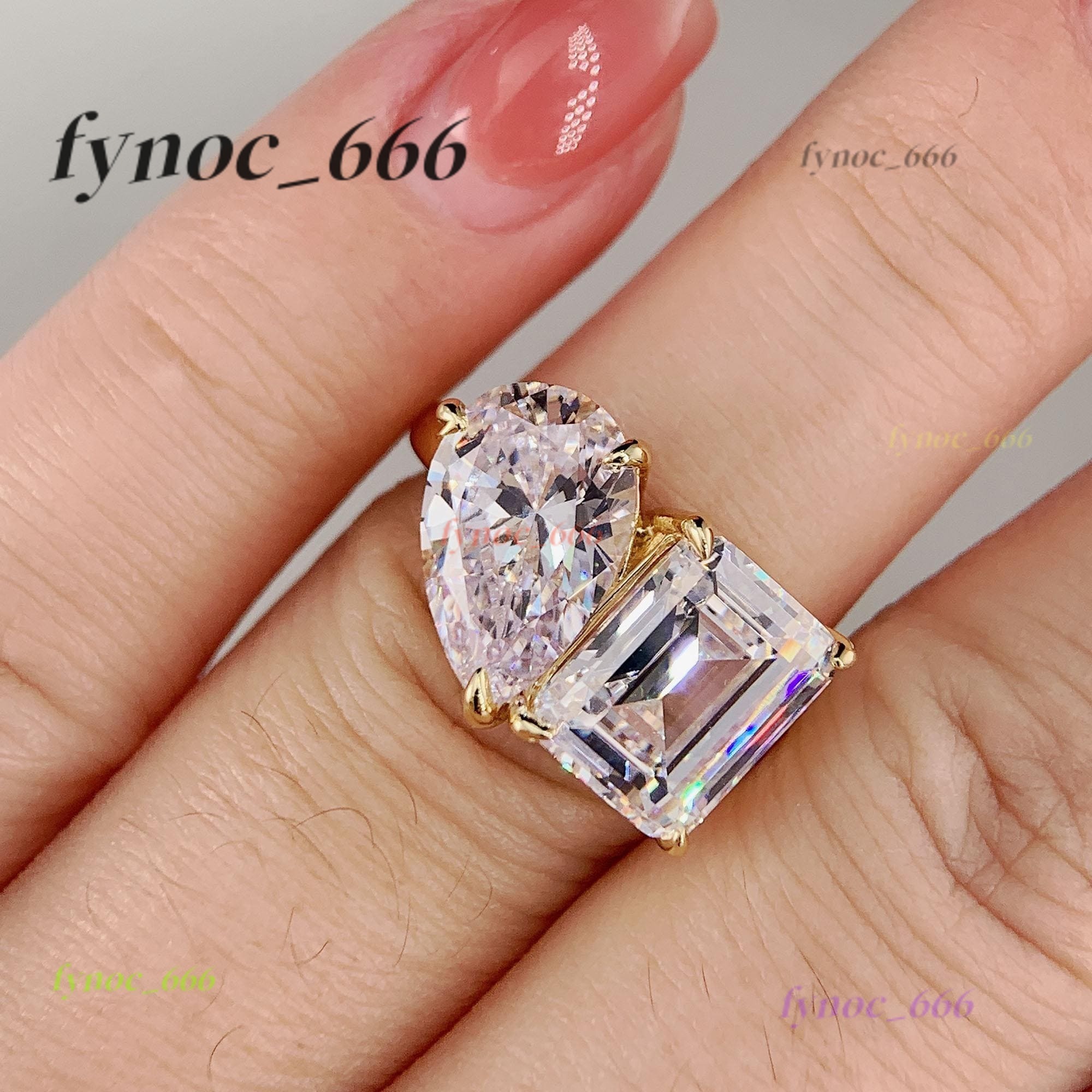Double Stone Wedding Engagement Ring Gold Silver Diamond Promise Ring Moissanite Jewelry