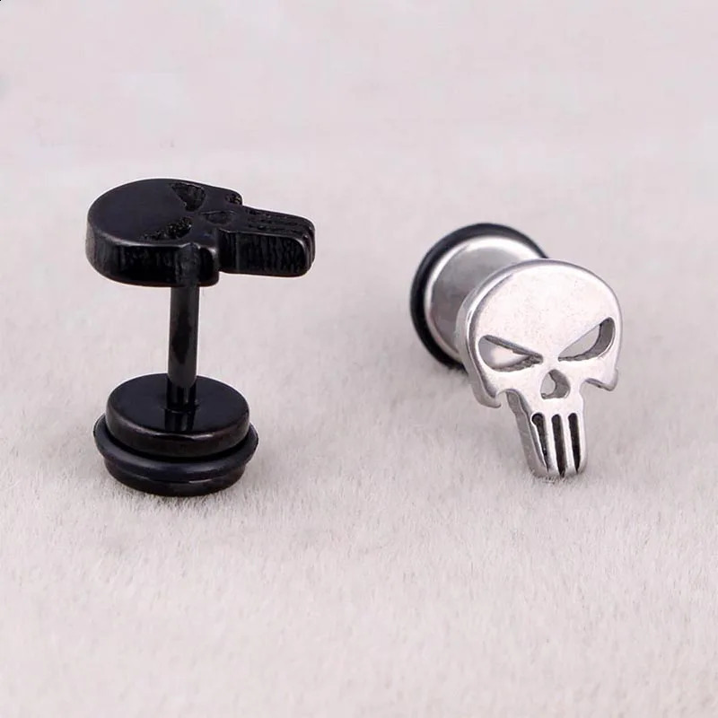 1 piece Fashion Skull Stud Earrings Punk Rock Style For Women Men High Quality Stainless Steel Hiphop Ear Piercing Jewelry 250812