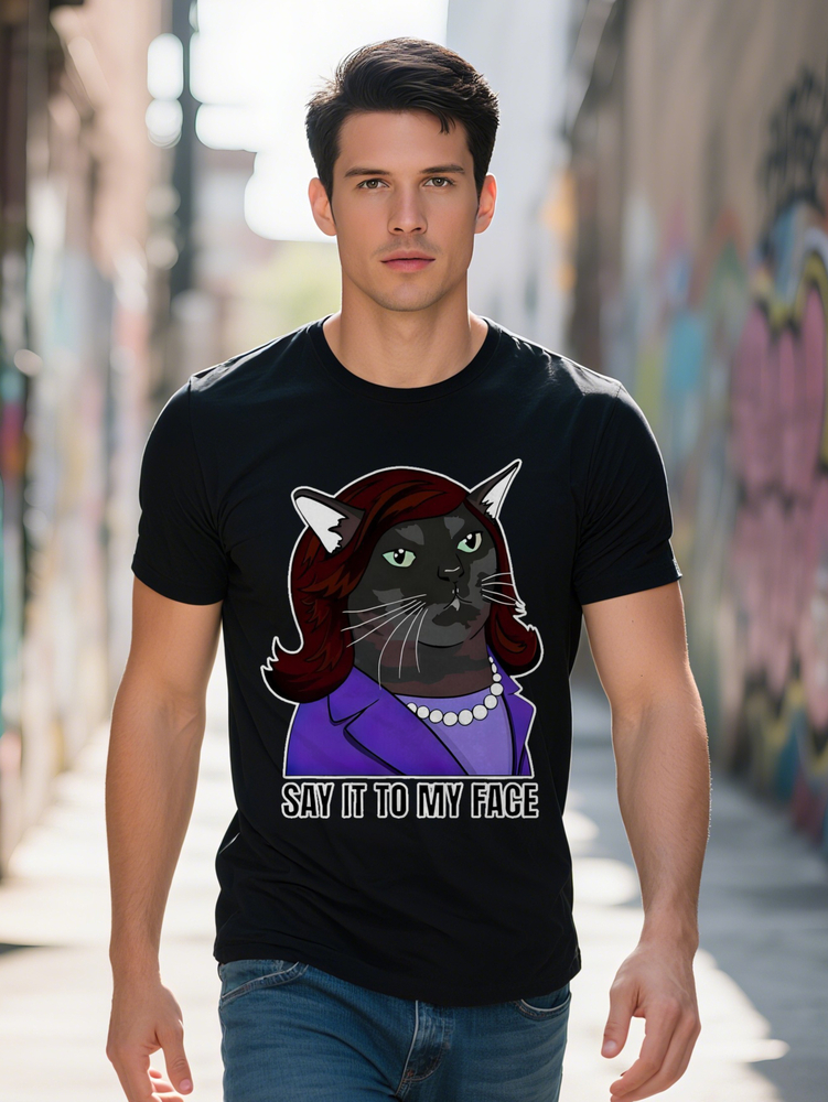 Men s Casual Graphic Tee Black Lady Illustration with SAY IT to MY FACE Print Round Neck Short Sleeve Blend Summer e79c4