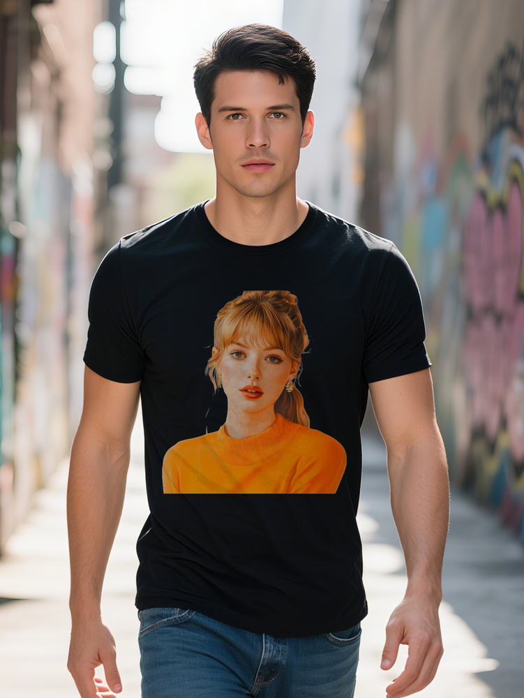 Men S Casual Crew Neck T-Shirt with Design Soft Orange Black Perfect for Summer Everyday Comfort Vibrant