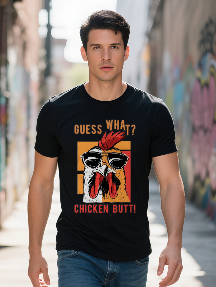 Men S Casual Crew Neck T-Shirt with Chicken Graphic Print, Slight Stretch, Regular Fit, Summer Wear, ce00a