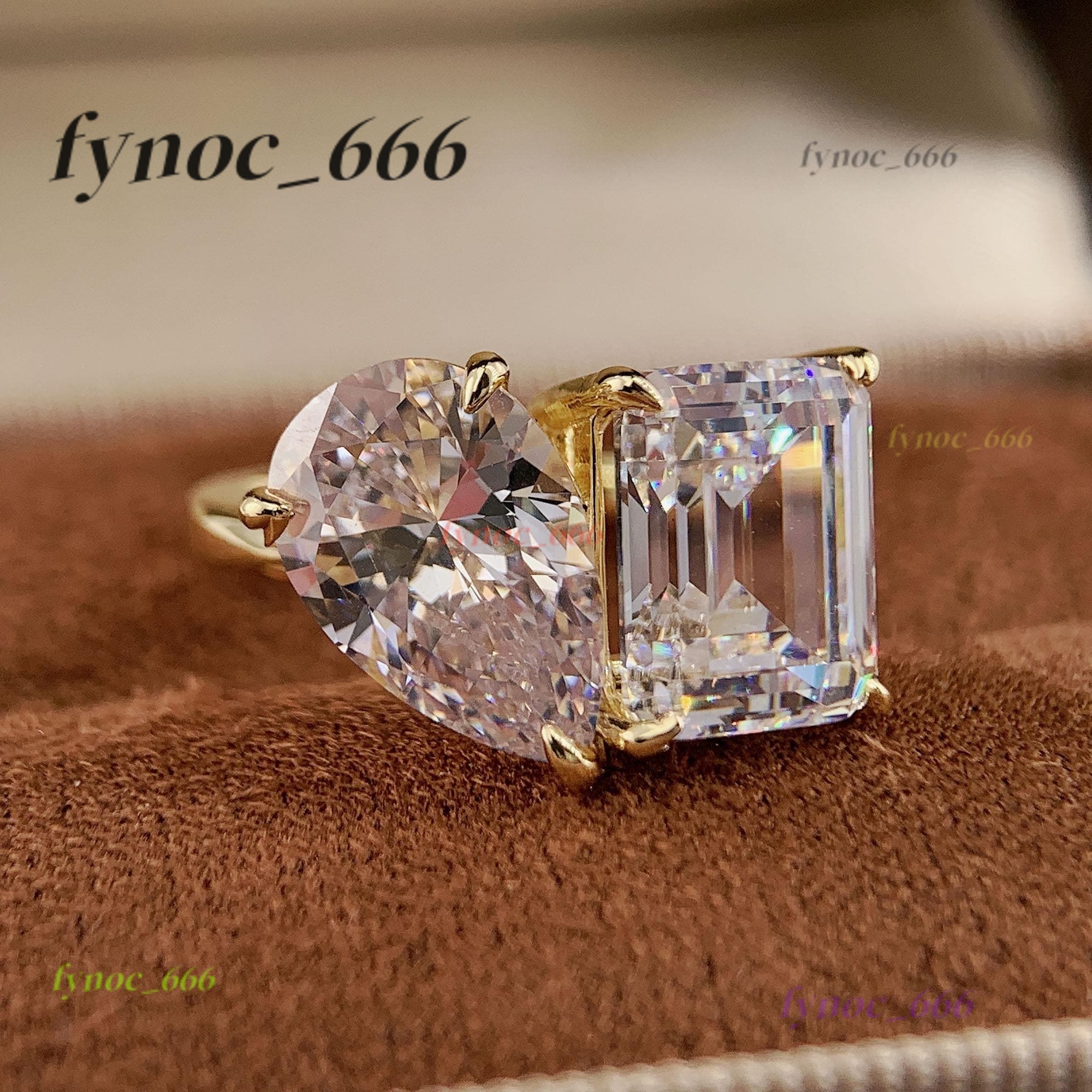 Double Stone Wedding Engagement Ring Gold Silver Diamond Promise Ring Moissanite Jewelry