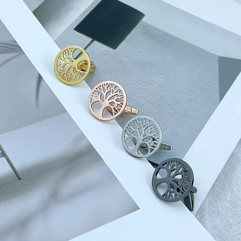 Mens Cufflinks Round Tree of Life Cuff Links Shirt Cufflinks for Men Fashion Stainless Steel High Quality Birthday Gifts 250812