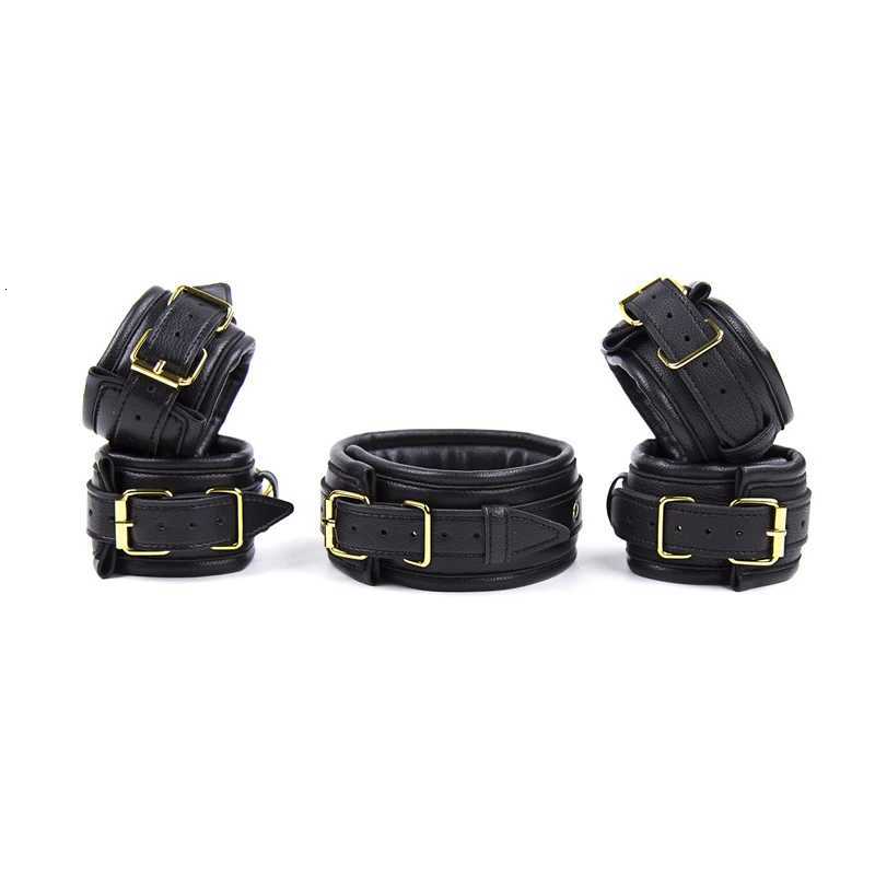 3pcs BDSM Bondage Set Sex Slave Collar BDSM Leather Handcuffs Sexy Ankle Cuffs Sex Bondage Couple Sex Toys for Women XJ250813