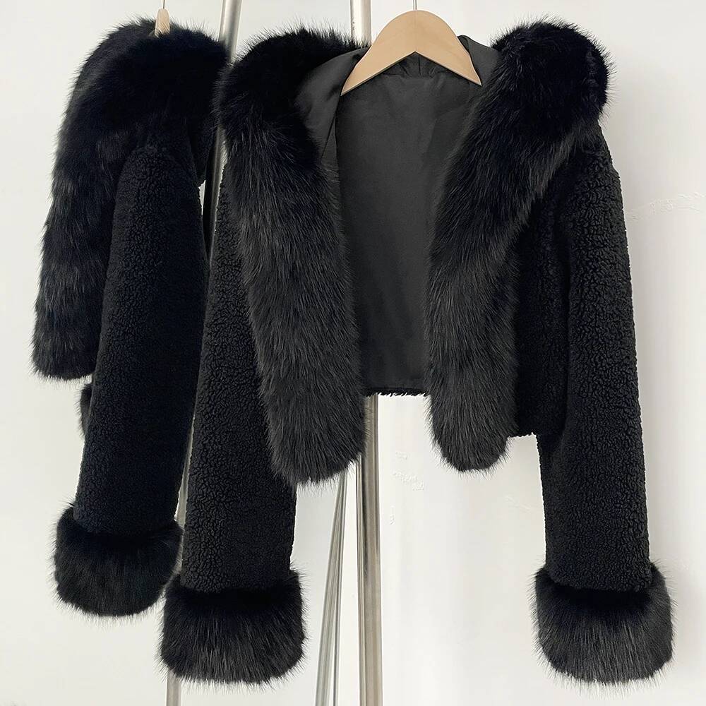 Short Faux Lamb Jacket Female New Fashion Autumn Warm Thick Artificial Winter Clothing Women Hooded Fake Fox Fur Coat