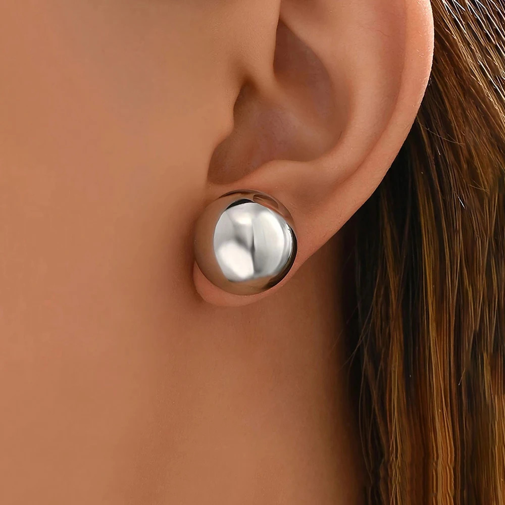 DGIDDK Stainless Steel Round Geometric Glossy Stud Earrings 18K Gold Plated Simple Earrings For Women Jewelry Everyday Matching 250812