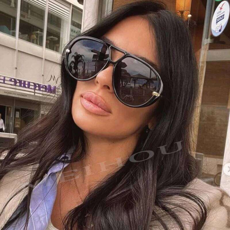 Double Bridge Pilot Womens Sunglasses Design Oversized Punk Black Yellow Metal Big Sun Glasses Men Hipster Eyewear Gafas