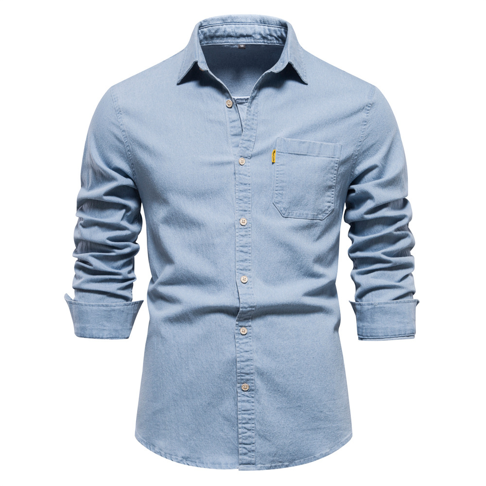 Designer men's denim shirt high-quality top no-iron shirt men's casual solid-color men's long-sleeved shirt European size: S-2XL