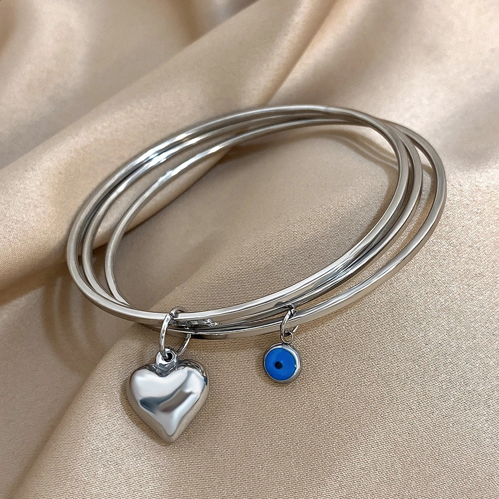 Classic s Heart Pendant Bangle for Women Multilayer Stainless Steel Stackable Thin Bangle Bracelet n Jewelry 250812