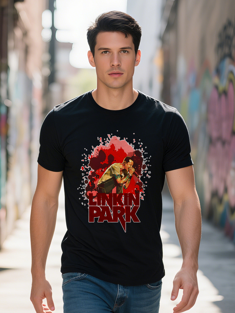 Men S Casual Graphic T Shirt INKIN PARK DJ Design with Microphone Splash Art Black Crew Neck Lightweight Summer