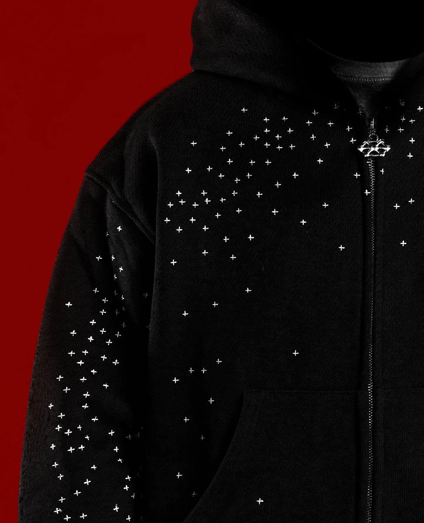 Korean loose rhinestone decal retro zipper hoodie y2k Harajuku casual solid color sports street couple cardigan jacket 250811