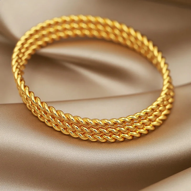 Classic Stainless Steel Simple Multilayer Twist Bangles for Women Vintage Bracelets Rust-proof Wrist Jewelry Gift Party 250812