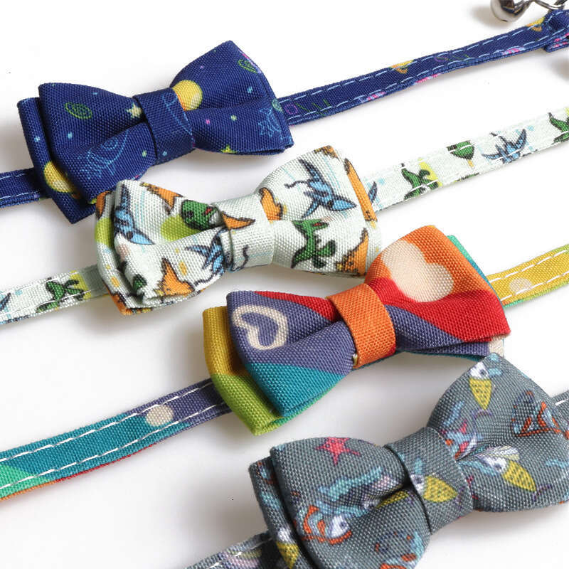 Jinjite New Pet Bow Collar with Bell Cat Safety Buckle Rainbow Universe Series