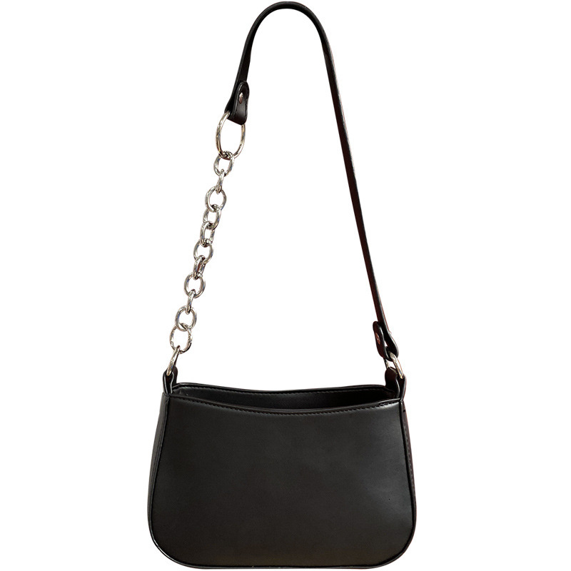 2025 New Ins Hot Black Patchwork Underarm Baguette Bag Street PU Shoulder Handbag for Women Trendy ddmymarket