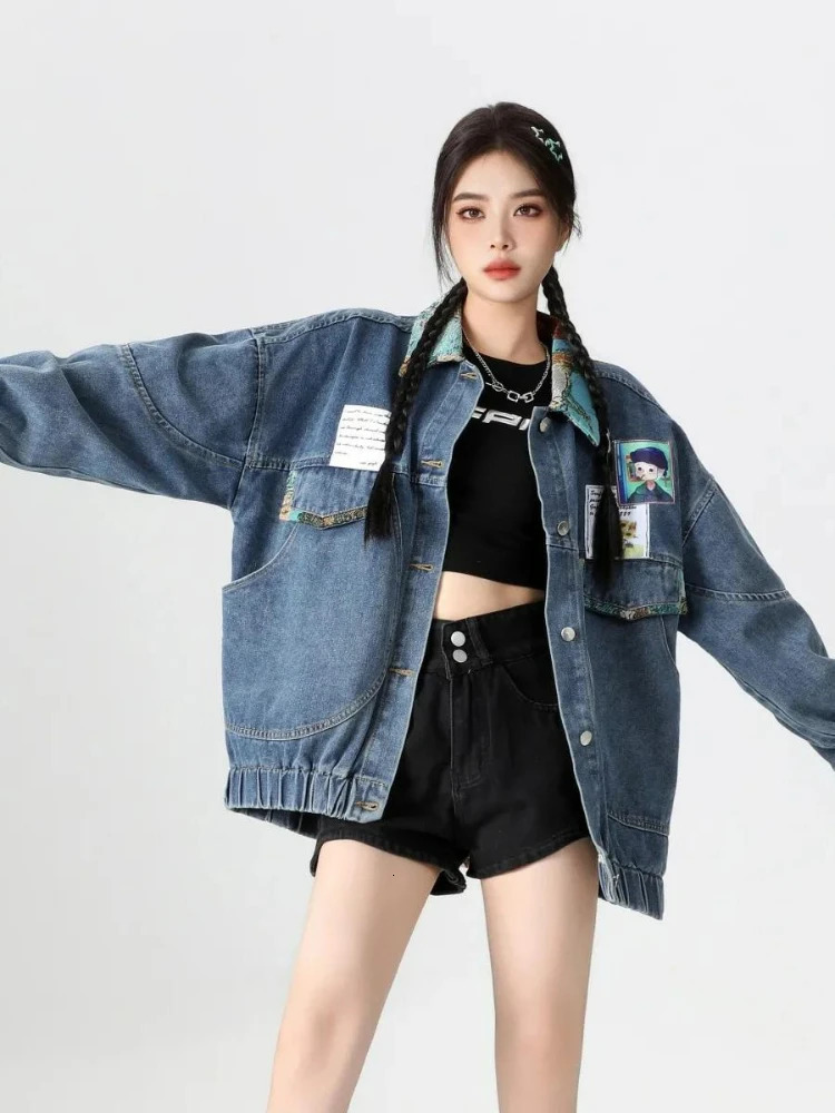 Womens Cartoon Cat Jacket 2025 Woman Lantern Bubble Sleeve Jackets Female Denim Coats Fashion Brand Jeans Jacket 250811