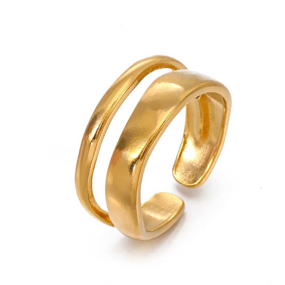 Stainless Steel Irregular Geometric Open Rings for Women Gold Color Texture Couple Wedding Ring Trendy Elegant Aesthetic Jewelry W250812