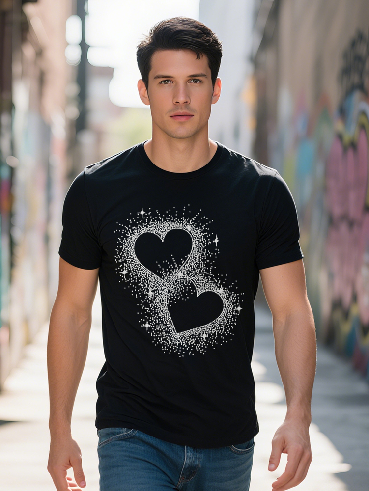 Men S Casual Crew Neck T Shirt Knit Fabric gm Slight Stretch Regular Fit Summer Short Sleeve Tee with Heart