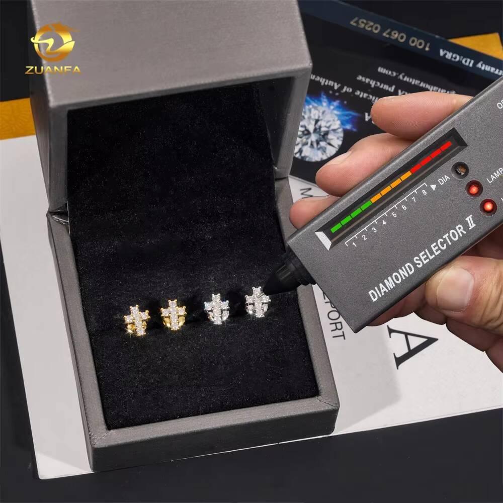 igh-Quality Jewelry 925 Silver Pass Diamond Tester Hip-Hop Men's VVS Moissanite Cross Earrings