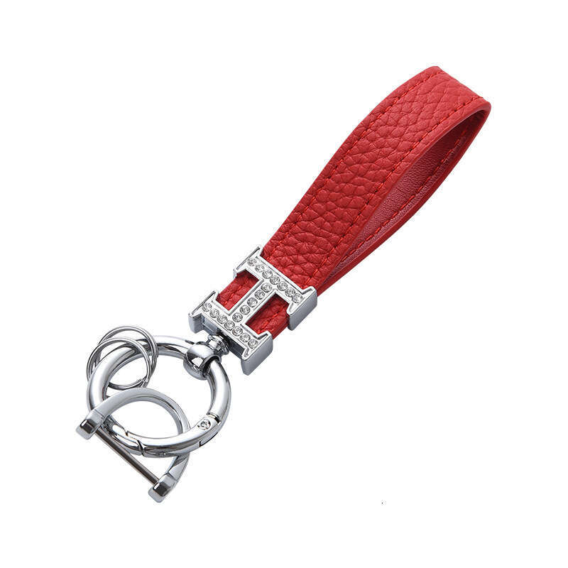 Car for Women Cute Personalized Creative Pendant Genuine Leather High-end Dia-encrusted H Keychain Internet Celebrity Circle Chain Fashion