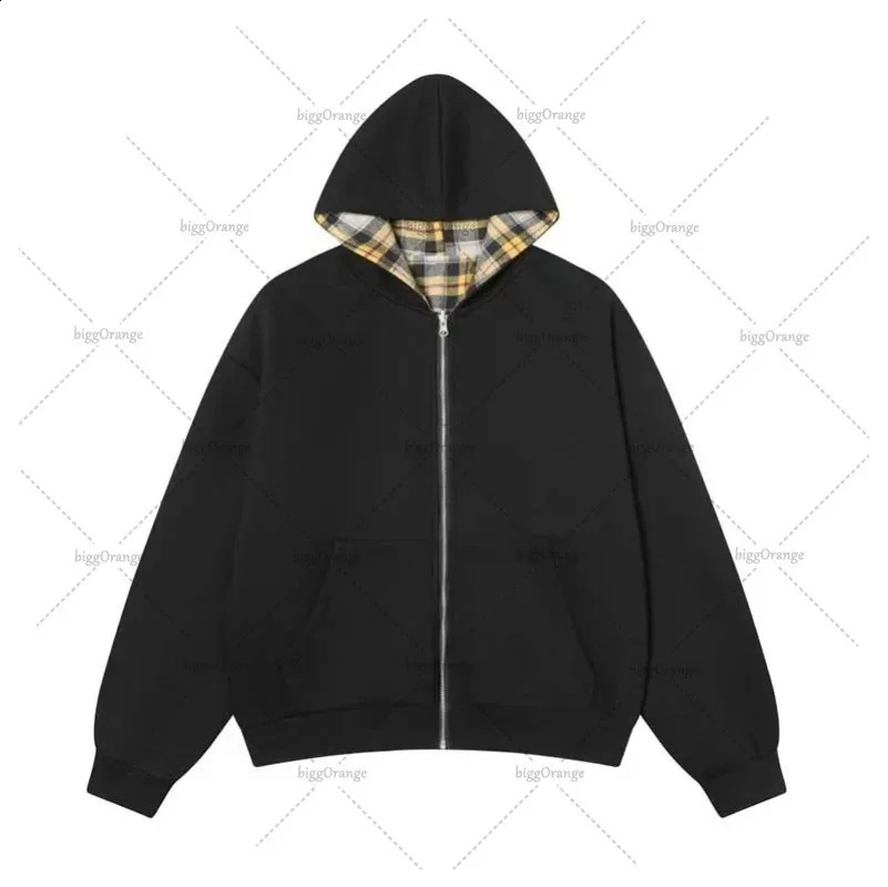 Y2K fashion two-sided can wear plaids zip-up hoodie high street hip-hop leopard print men clothing casual loose trend sweatshirt 250812