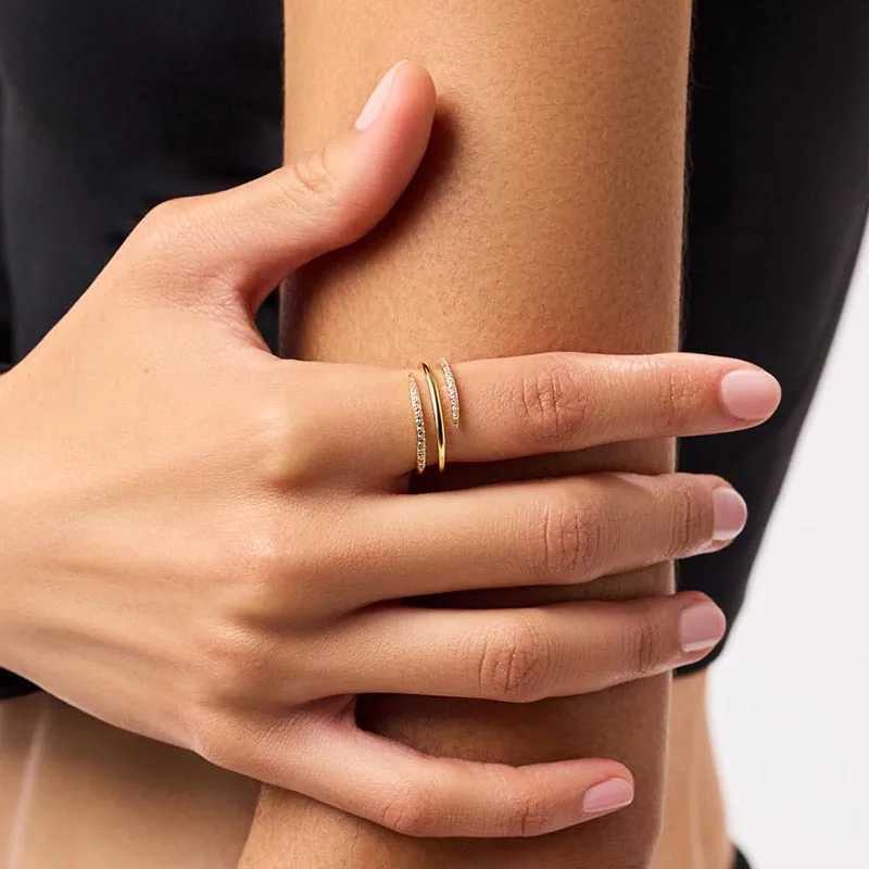 925 Sterling Silver Fashion Three-layer Zircon Unique Adjustable Finger Ring for Women European Spring-shaped Jewelry W250812