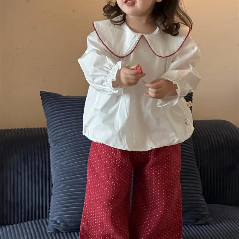 Autumn Girls Lapel Shirts Kids Loose Long Sleeve Tops Cotton Toddler Princess Causal Clothes 250812