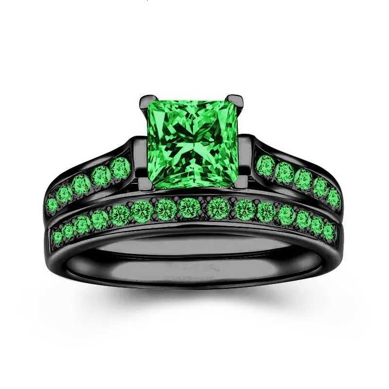 Charm Couple Rings Romantic Women Green Rhinestones Rings Set Trendy Mens Stainless Steel Rings Wedding Jewelry For Lover Gifts W250911