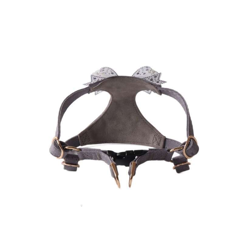 Jinjite New Gray Soft Denim Series Chest Harness Set Rhinestone Bowknot Vest Leash