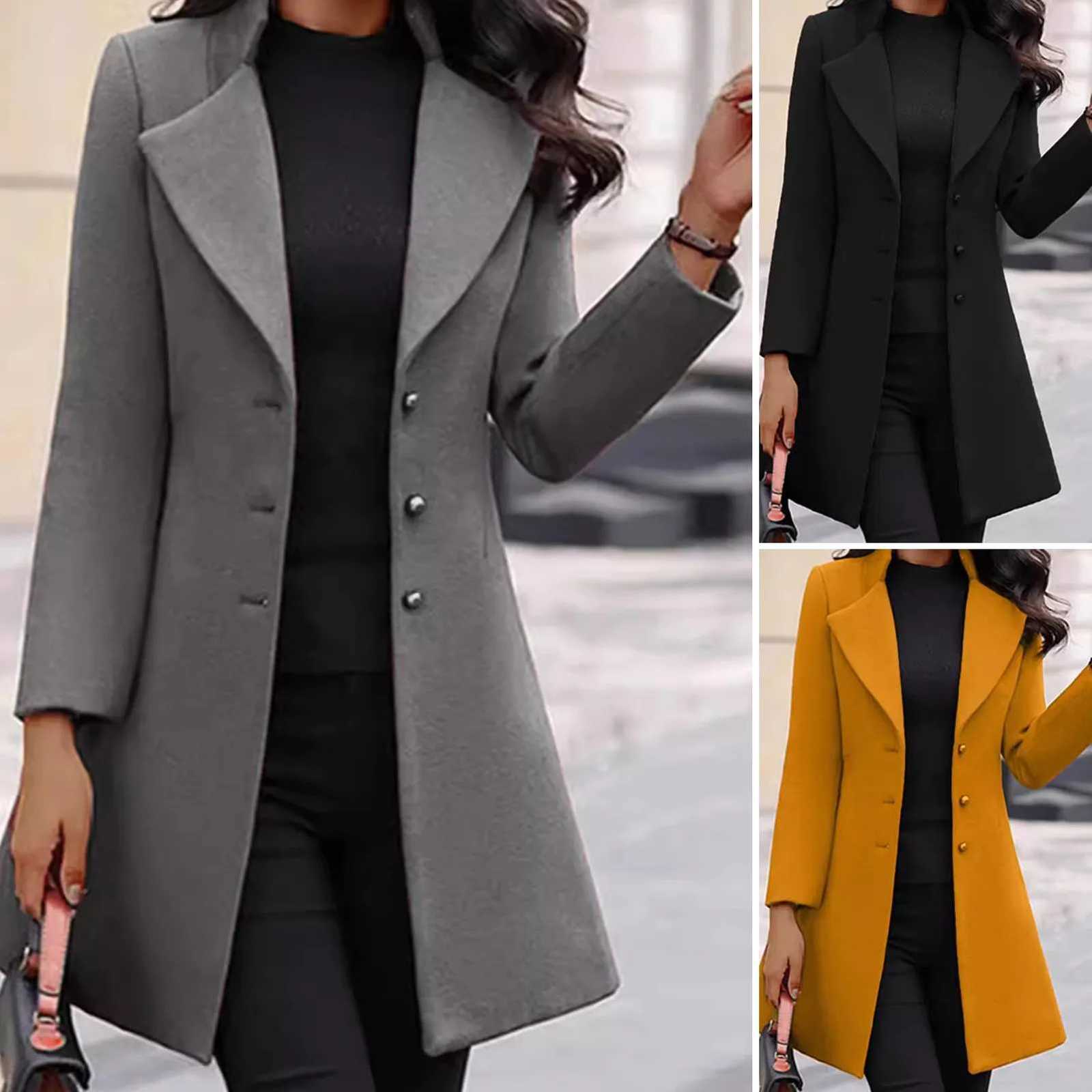 2024 Women Woolen Coat Womens Autumn And Winter Mid Length Slim Fit Woolen Coat Jacket Office Lady Single Breasted Wool Coat Z250813