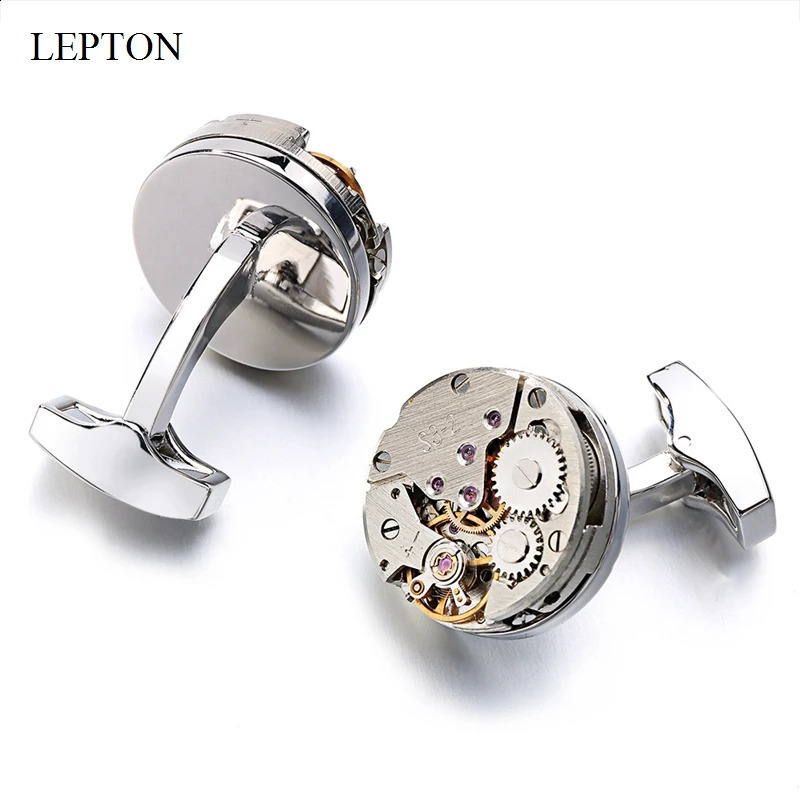 Lepton Watch Movement Cufflinks For Mens Immovable Steampunk Gear Watch Mechanism Cuff Links Men Business Shirt Cuffs Cufflink 250812