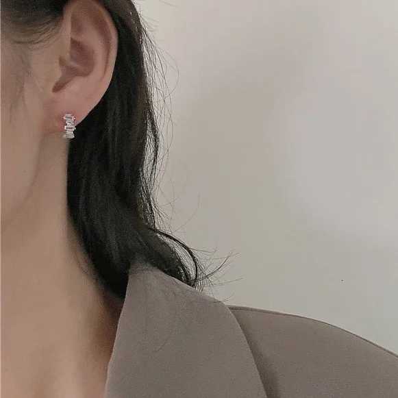 PONYKISS 925 Sterling Silver Needle Rectangle Zircon Round Hoop Earrings for Women Fashion Jewelry Light Luxury Accessories Y250812