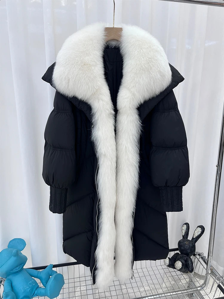 Fashion Women Winter Long Goose Down Jacket Natural Fox Fur Collar Parkas Puffer Jackets Clothing 250811