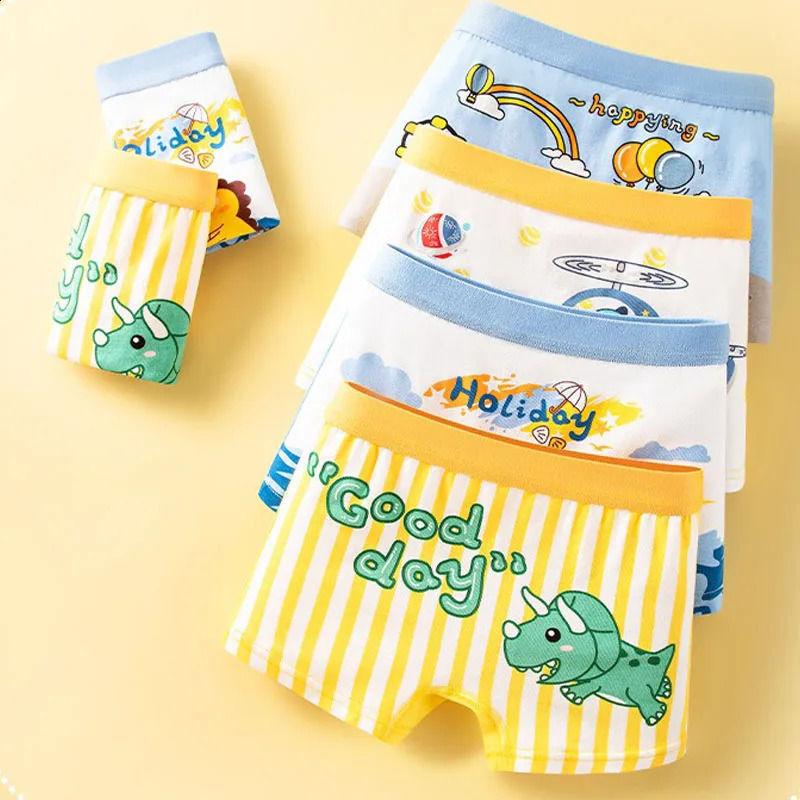 4Pack Boy Boxer Briefs Cotton Breathable Cozy and Comfy Kids Boxers Dinosaur Waves Car Patterns Children Underwear Aged 314 250812