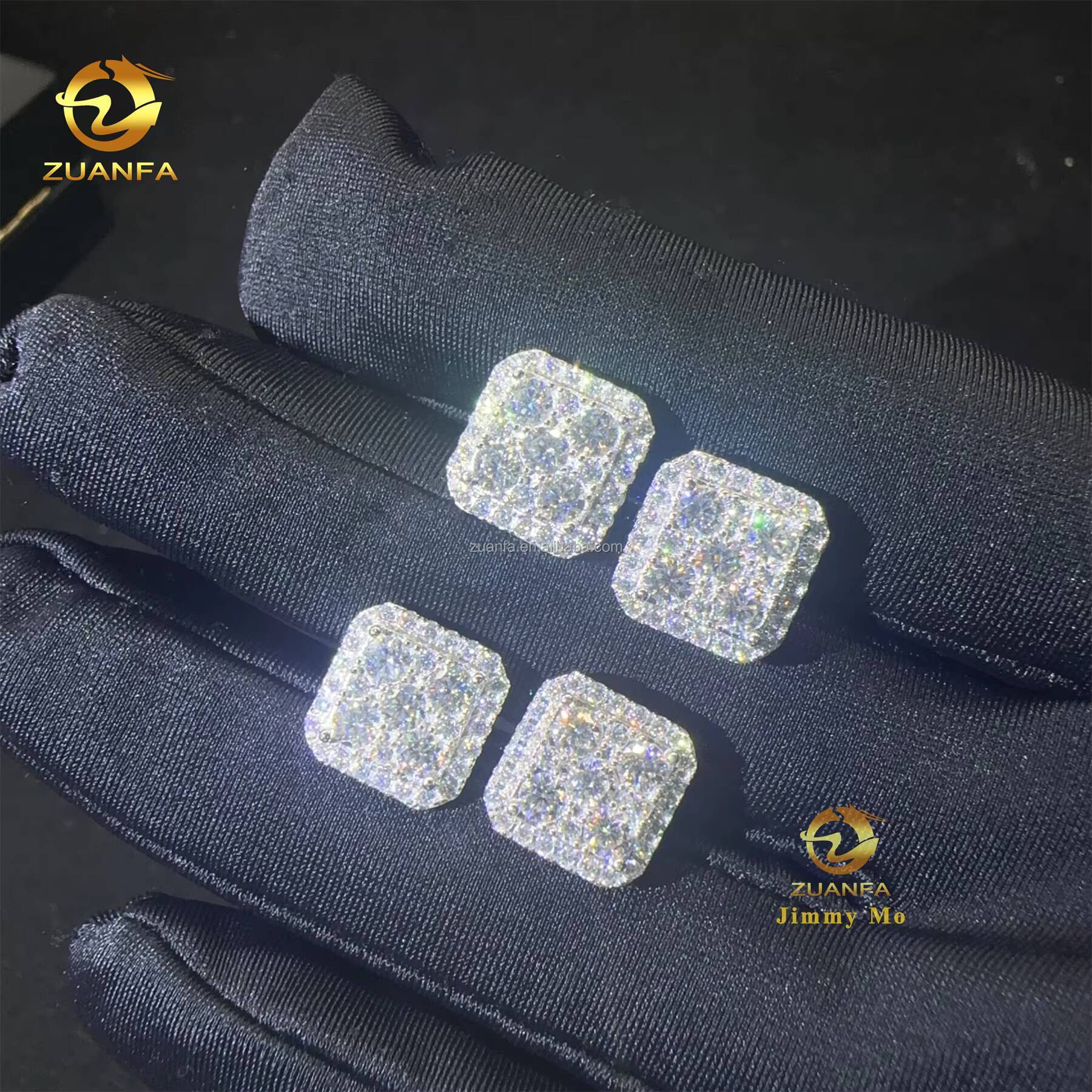 925 Sterling Silver VVS1 Sand Stone Stud Earrings for Men with Water Drop Transport Trend Pass Tester Iced Out Hip Hop