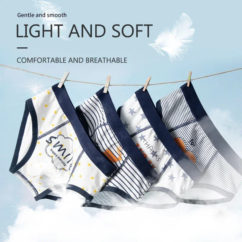 4PCS Cotton Children Boys Boxer Briefs Cartoon Print Kid Underwear Boy Panties Shorts Breathable Toddlers Underpants Age 38 250812