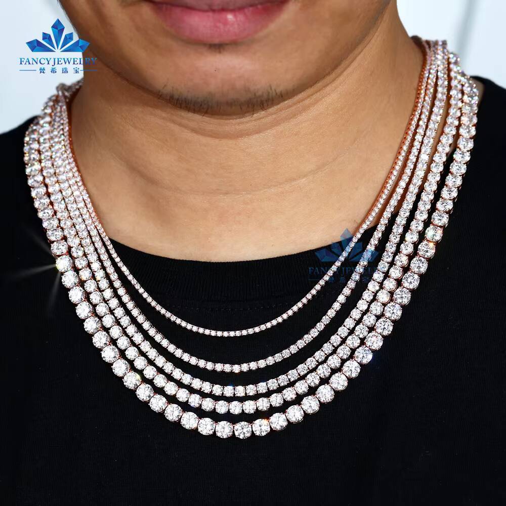 Ready to Ship 925 Silver GRA VVS Moissanite Diamond Tennis Chain 2MM-5MM Necklace Bracelet for Men and Women Hip-hop Jewelry