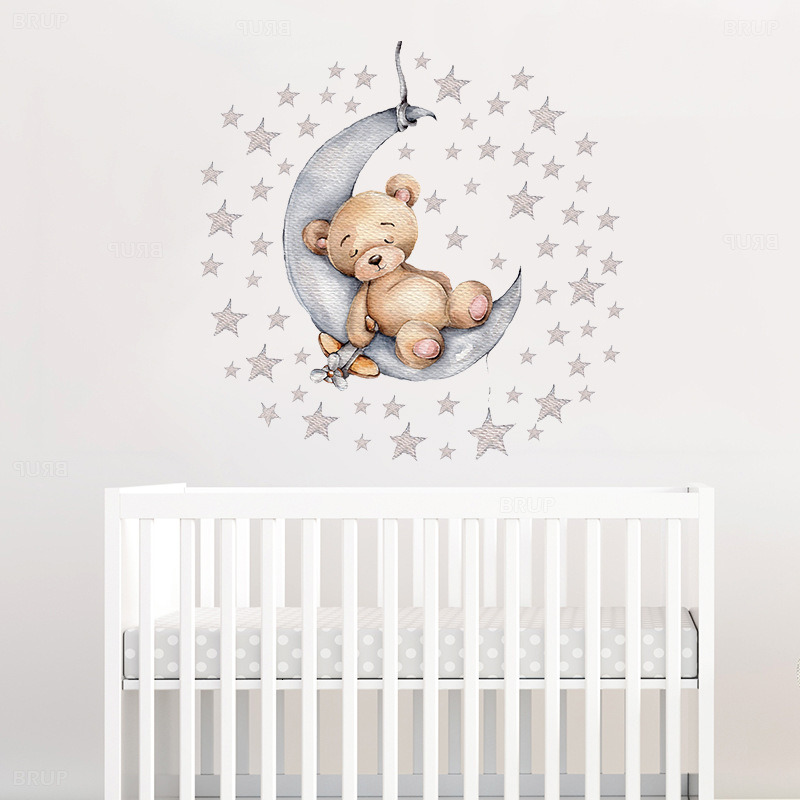 Cartoon Ins Wind Moon Star Cute Bear Self Adhesive Wall Stickers Home Children's Room Decoration Stickers