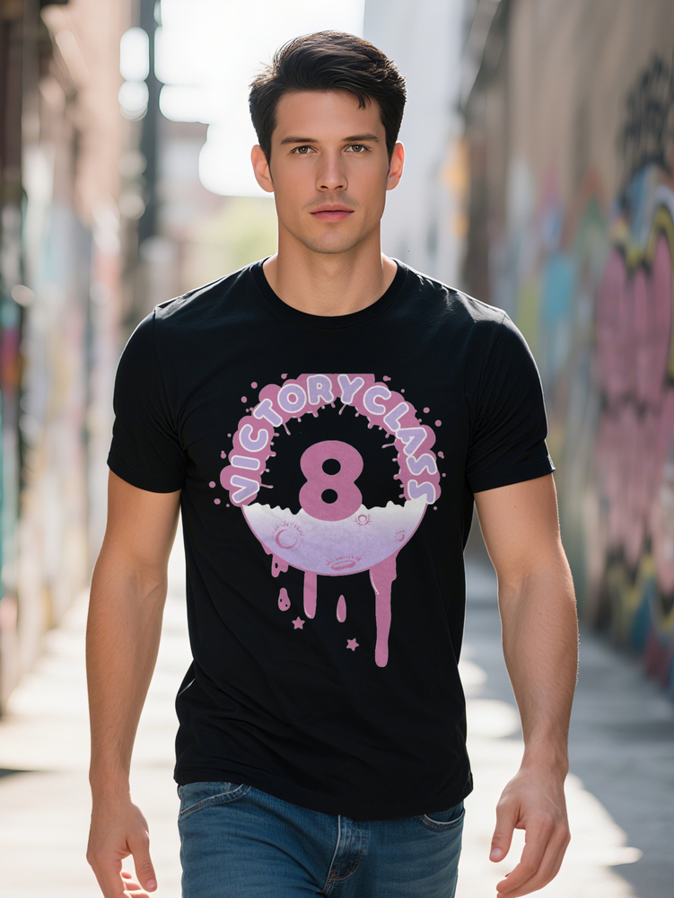 Men S Casual Round Neck T Shirt with Victory Class Black Pink Blue Dripping Paint Style Soft Blend Regular Fit
