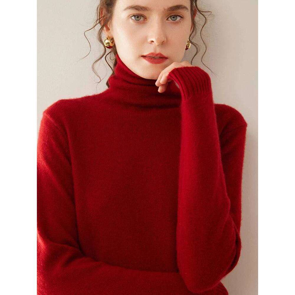 Autumn Winter Women's 100% Sweater Turtleneck Long Sleeve Pullover Base Cashmere Knitwear Soft Warm Comfy Clothing 250813