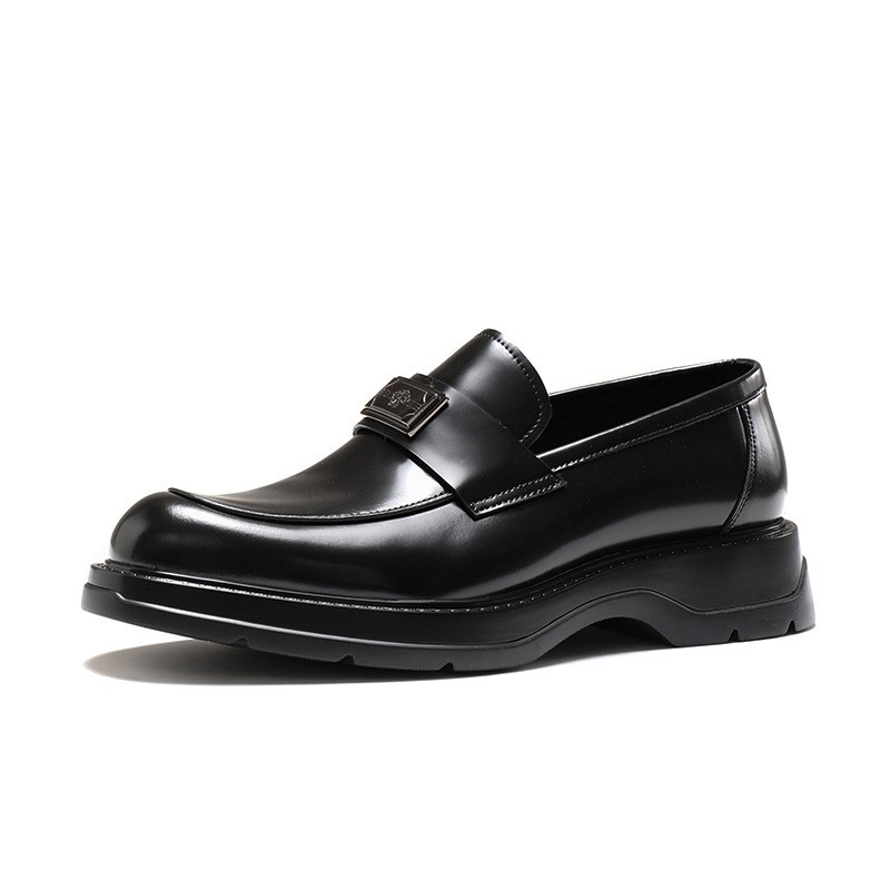 shoes mens Genuine Leather Loafers Glossy Cowhide Upper British Thick Sole Business Slip On Shoes