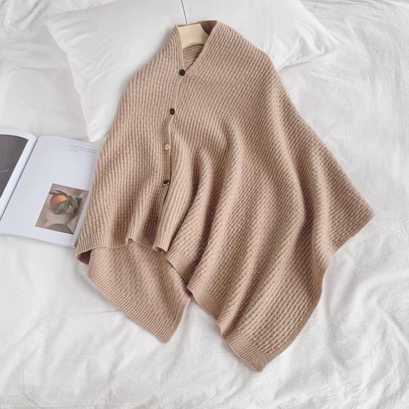 K1643 Autumn and winter knitted cape shoulder waistcoat scarf women's versatile multifunctional fashion warm metal buckle