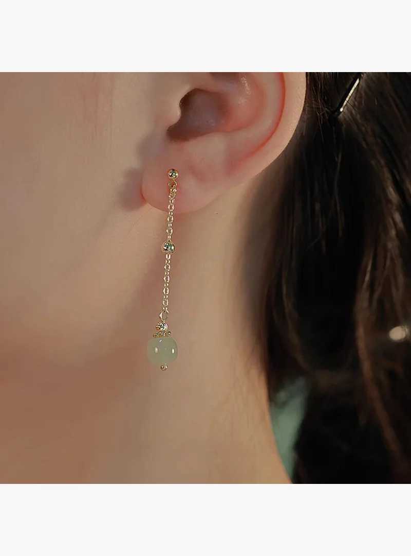 Imitation Hetian Jade Pearl Drop Earrings Ancient Chinese Style Hanfu Cosplay Accessories Ethnic Fashion Jewelry For Women Girls Y250812