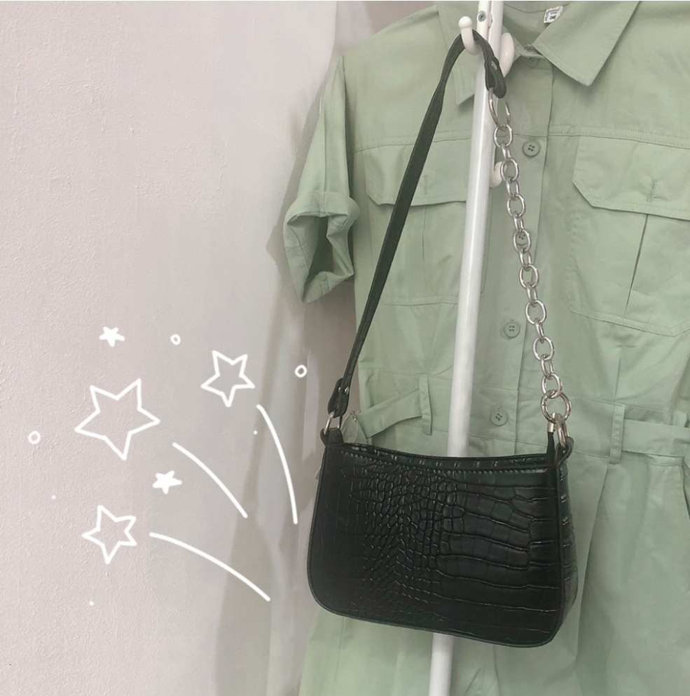 2025 New Ins Hot Black Patchwork Underarm Baguette Bag Street PU Shoulder Handbag for Women Trendy ddmymarket