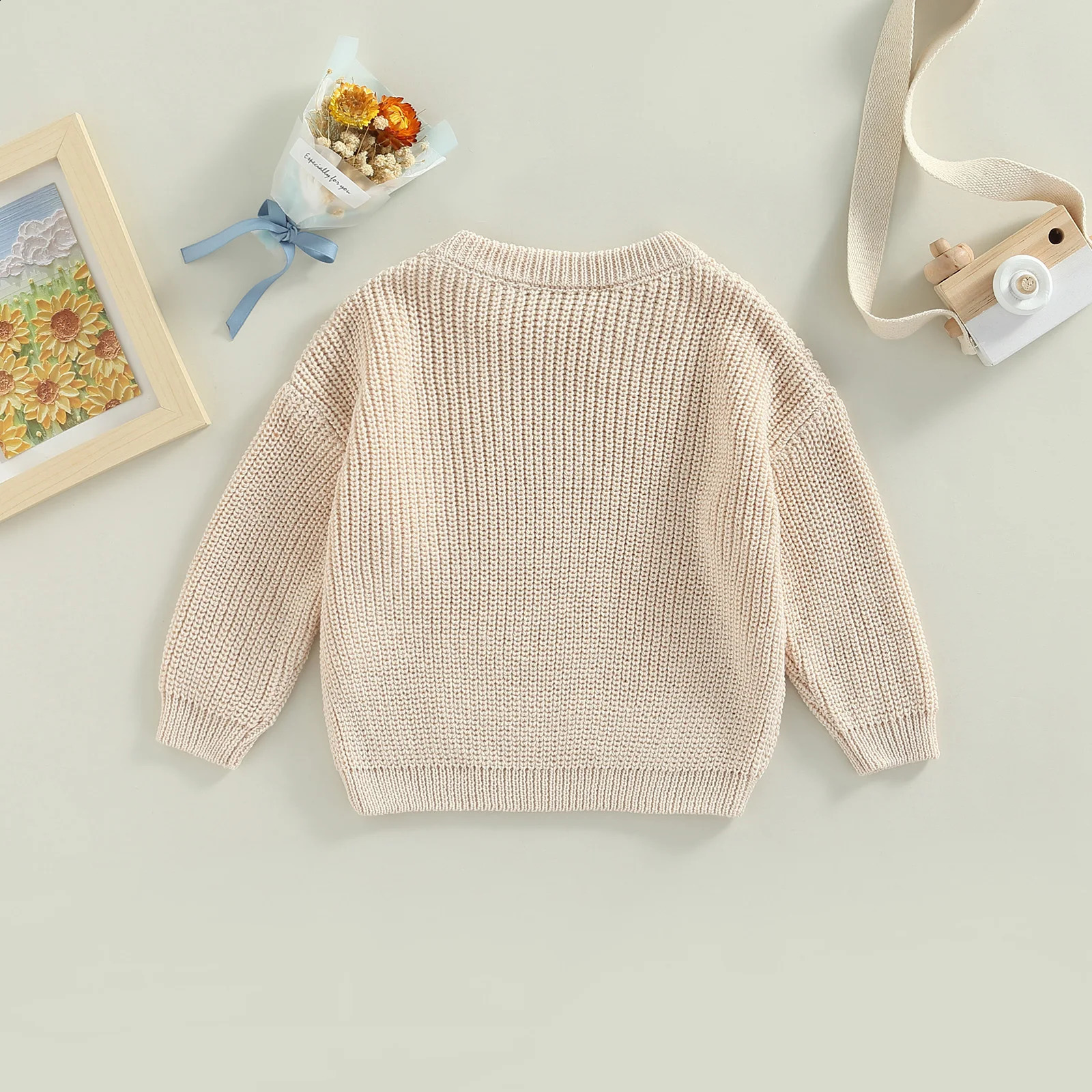 VISgogo Toddler Baby Round Neck Sweaters Long Sleeve Solid Color Loose Knitted Pullovers Kids Boys Girls Fall Winter Sweaters 250813