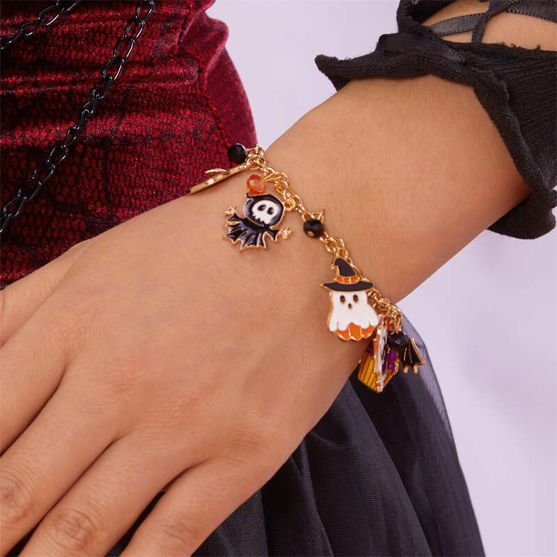 Halloween Pumpkin Spider Skull Alloy Bracelet Creative Ghost Black Cat Jewelry